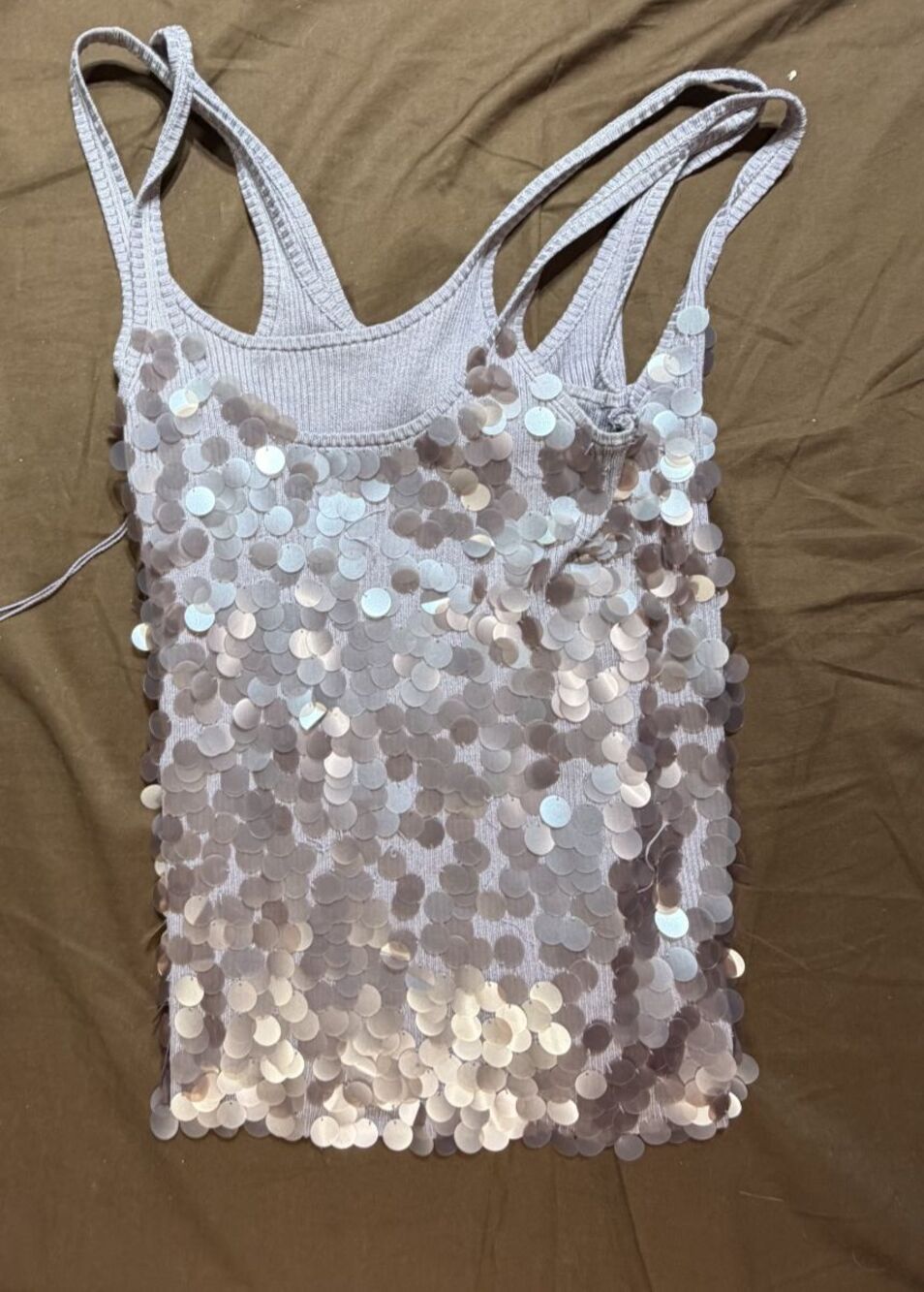 Laundry Women's Purple Sequin Sleeveless Round Neck Double Layer Tank Top L